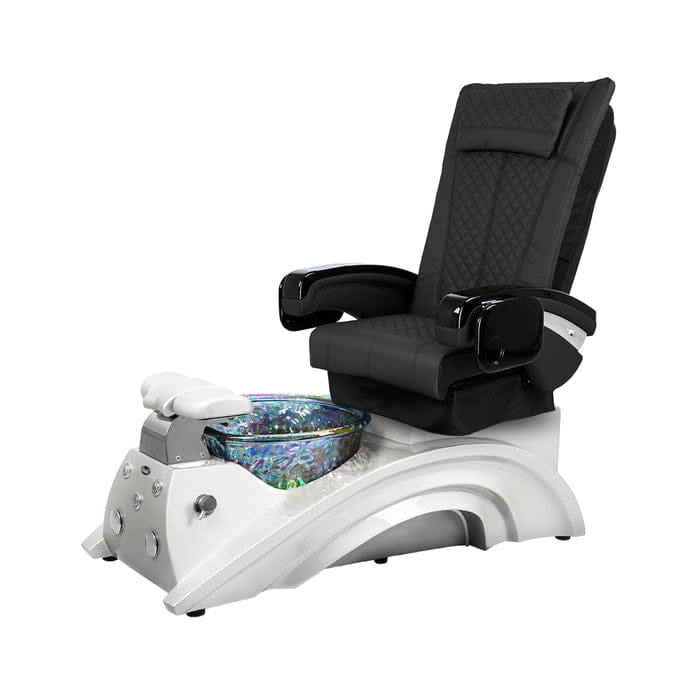 Dark gray pedicure chair with white base and pedicure bowl 