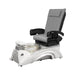 Light gray pedicure chair with white base and crystal bowl