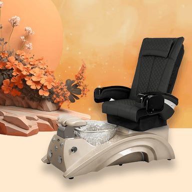 Black pedicure chair with champagne base and bowl