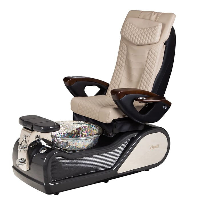 Beige Pedicure Chair with Black and beige base with crystal bowl