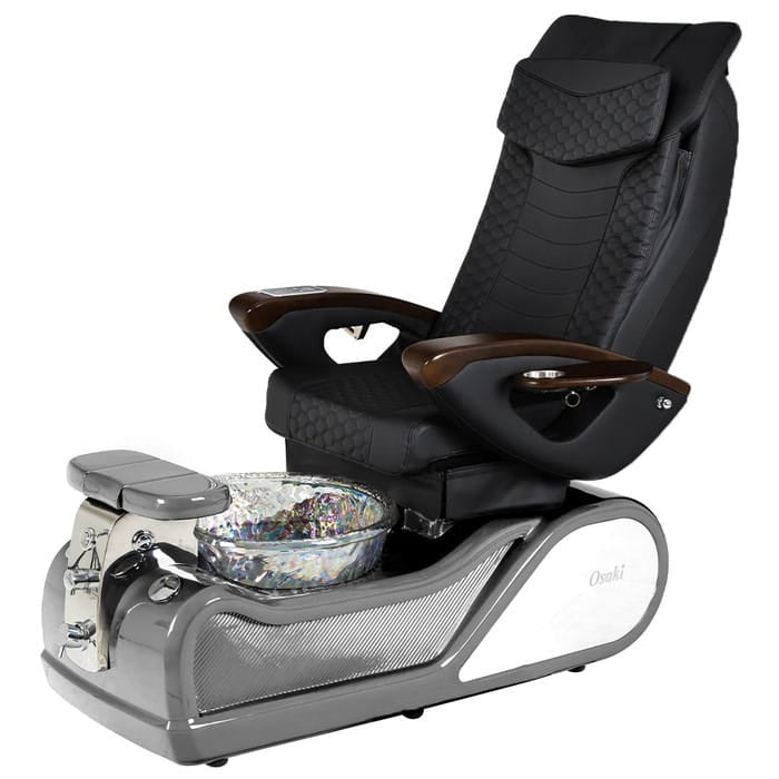 Black Pedicure Chair with gray base and crystal bowl