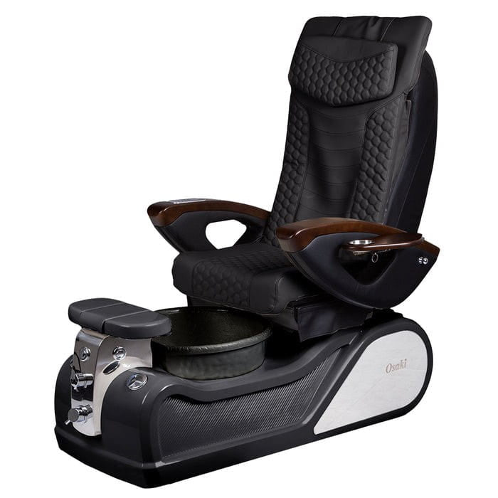 Black pedicure chair with black base and white accents