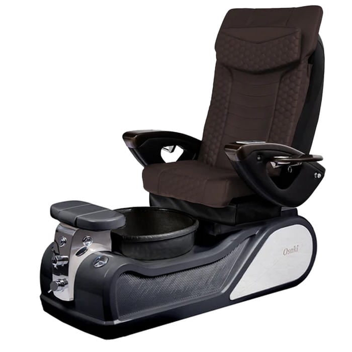 Brown pediucure chair with black base and bowl and gray accents