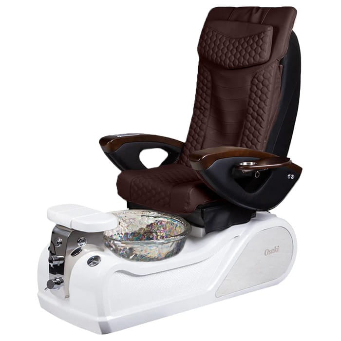Brown Pedicure chair with white base and crystal bowl