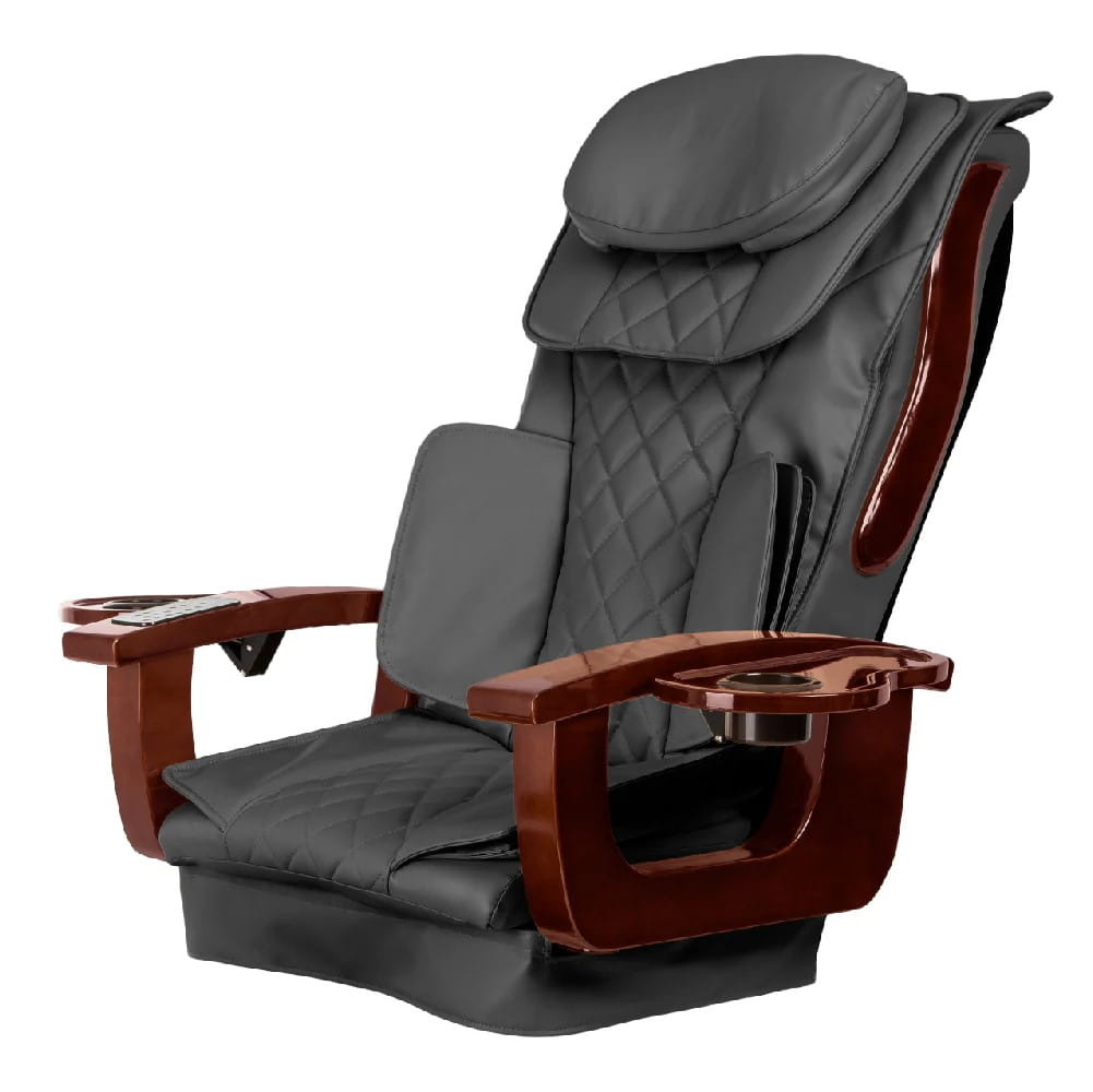 Gray massage chair with wooden armrests