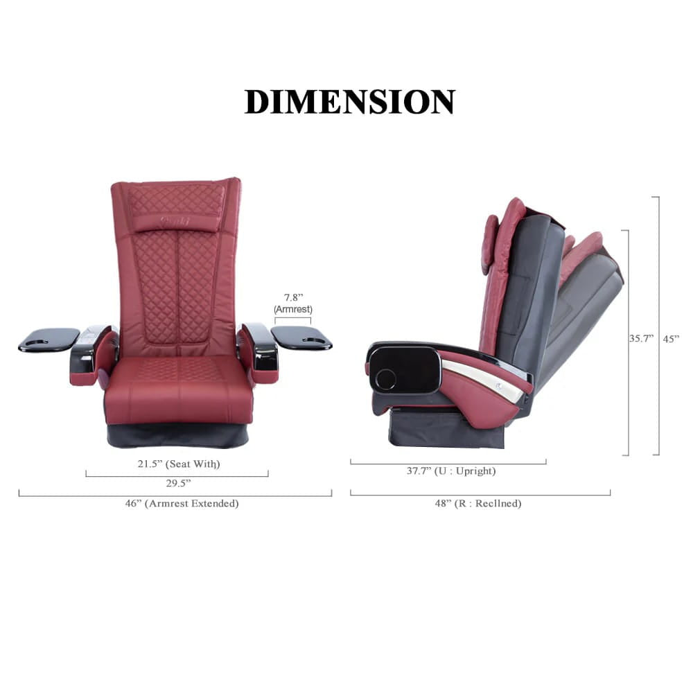 Red Massage Chair Top with labeled dimensions on white background