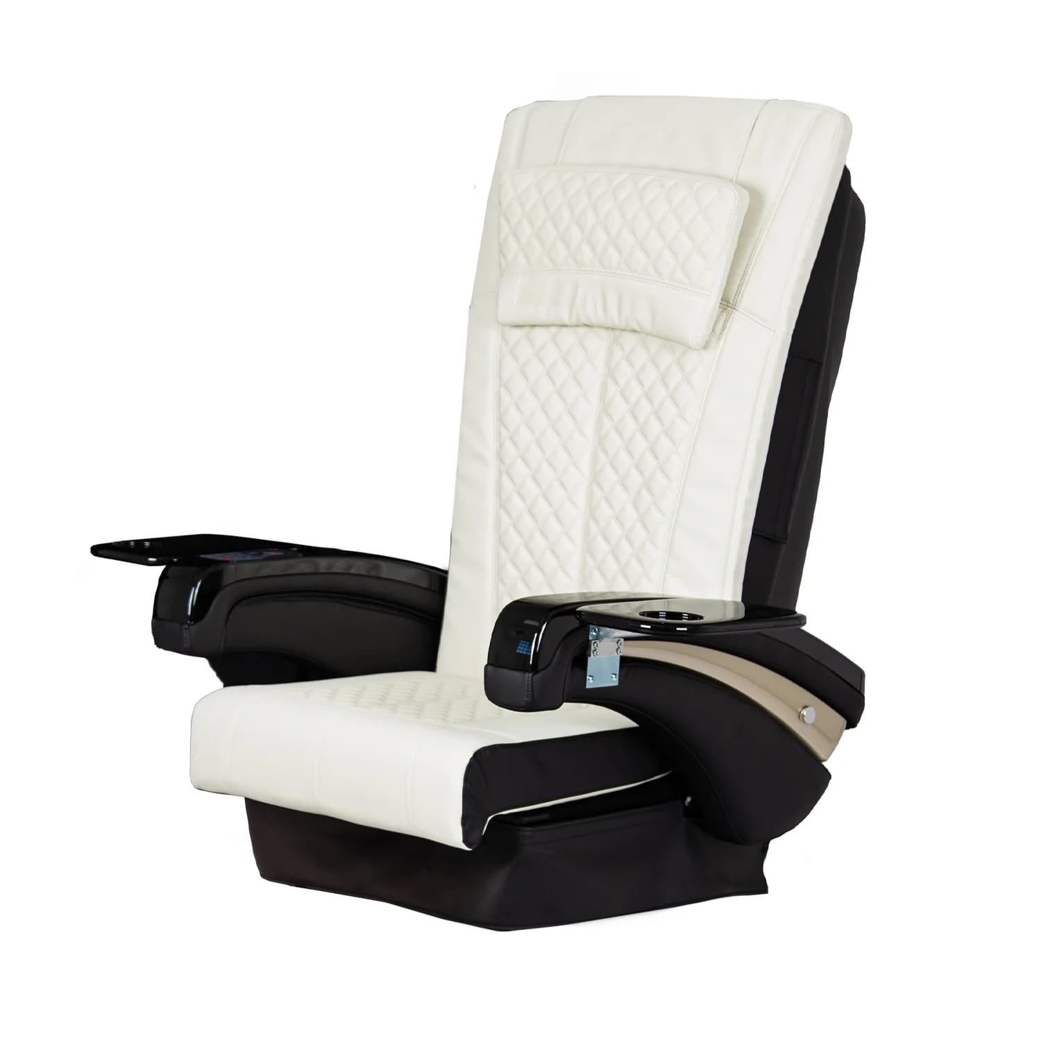 White massage chair top with black armrests