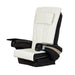 White massage chair top with black armrests