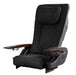 Black massage chair top with brown armrests