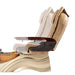Beige pedicure chair with brown armrest on a white background