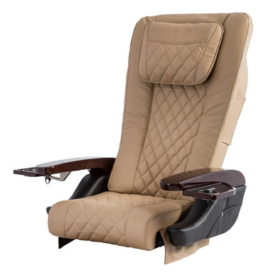 Beige massage chair top with brown armrests