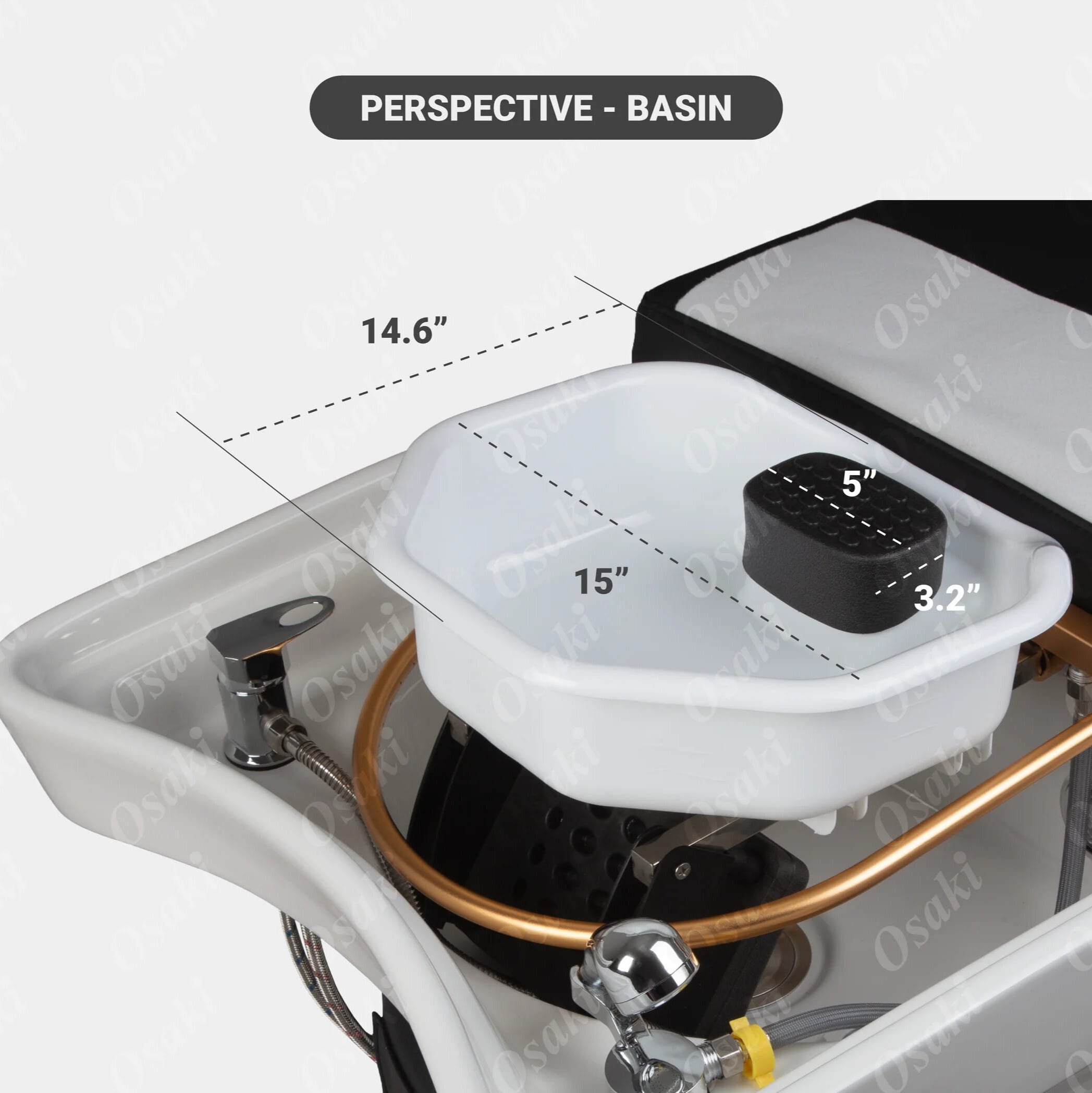 Closeup of Shampoo Bed with Sink and Measurements 