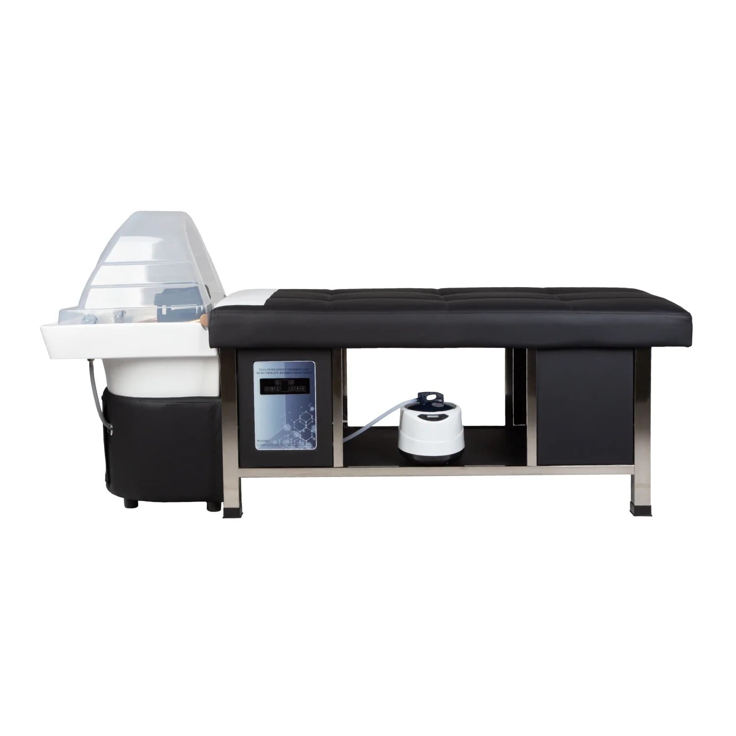 Black shampoo bed with cover and white sink