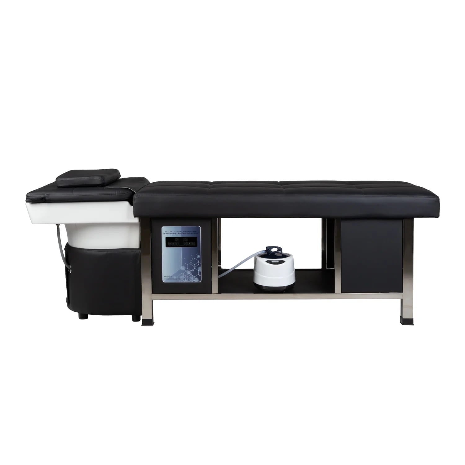 Side view of black shampoo bed