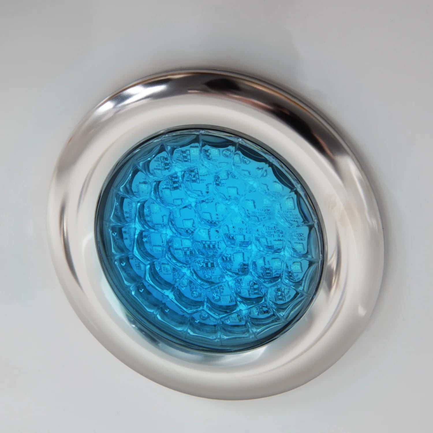 Closeup of blue shampoo bed LED light fixture