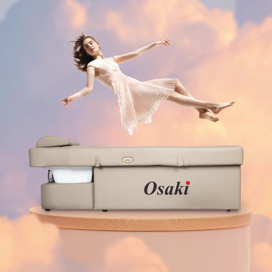 Beautiful lady floating delicately over shampoo bed