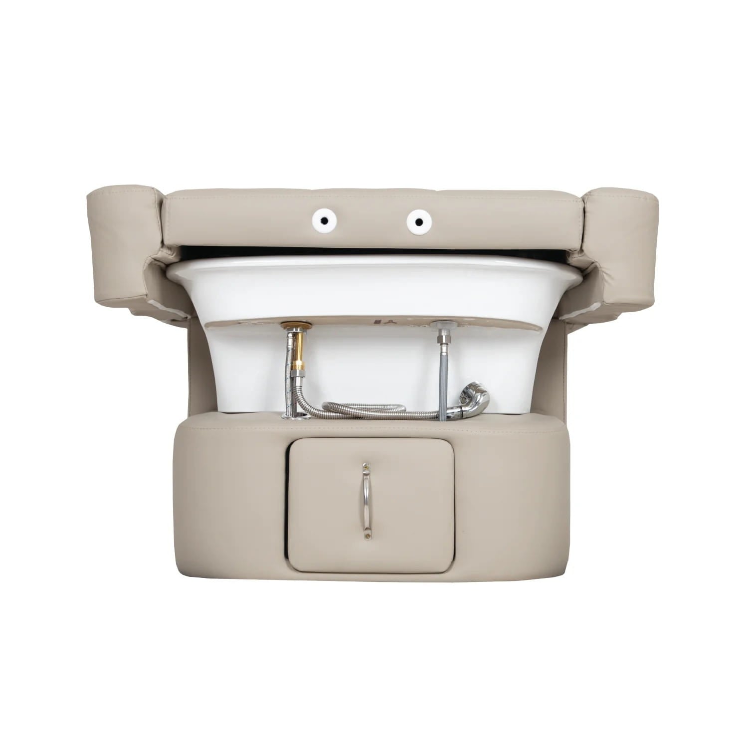 Photo of beige shampoo bed and under side of sink