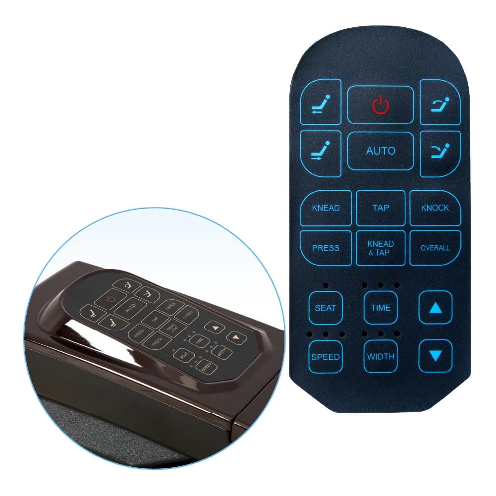 Closeup of pedicure chair armrest remote 