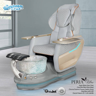 Gulfstream Peria Relax Spa with Light Grey Super Relax 3 chair, grey base and Bird Nest crystal bowl