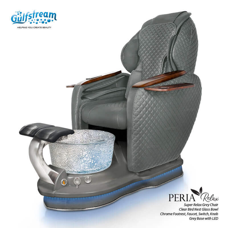 Gulfstream Peria Relax Spa with Dark Grey quilted Super Relax 2 chair, dark base and Bird Nest crystal bowl