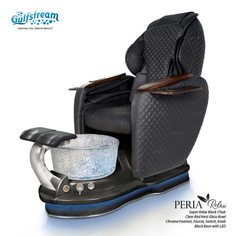 Gulfstream Peria Relax Spa with Black quilted Super Relax 2 chair, black base and Bird Nest crystal bowl