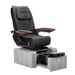 Pure III pedicure chair in black leather on a gray base with walnut armrests