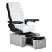 Pure III pedicure chair in white leather on a gray base with black armrests