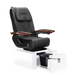 Pure III pedicure chair in black leather on a gloss white base with walnut armrests