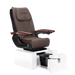 Pure III pedicure chair in chocolate leather on a gloss white base with walnut armrests