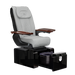 Pure III pedicure chair in gray leather on a gloss black base with walnut armrests