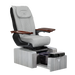 Pure III pedicure chair in gray leather on a gray base with walnut armrests