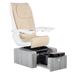 Pure III pedicure chair in khaki leather on a gray base with white armrests