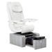 Pure III pedicure chair in white leather on a gray base with white armrests