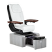 Pure III pedicure chair in white leather on a gray base with walnut armrests