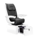 Pure III pedicure chair in black leather on a gloss white base with white armrests