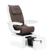 Pure III pedicure chair in chocolate leather on a gloss white base with white armrests