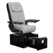 Pure III pedicure chair in gray leather on a gloss black base with black armrests