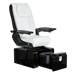 Pure III pedicure chair in white leather on a gloss black base with black armrests