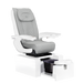 Pure III pedicure chair in gray leather on a gloss white base with white armrests