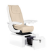 Pure III pedicure chair in khaki leather on a gloss white base with white armrests