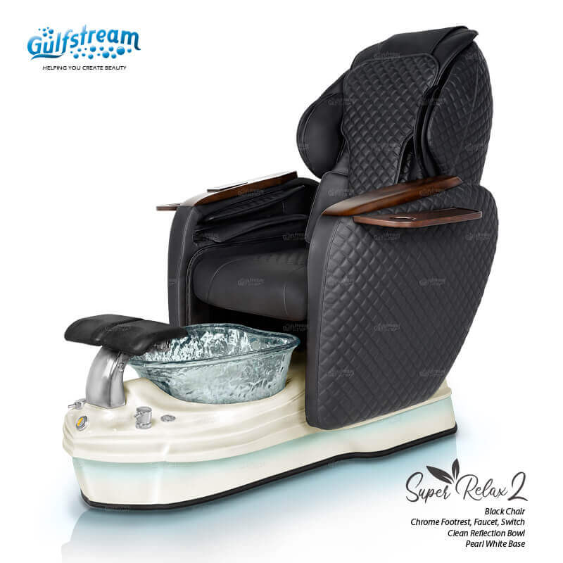 Gulfstream Super Relax 2 Spa with Black quilted Super Relax 2 chair, white base and clear glass bowl