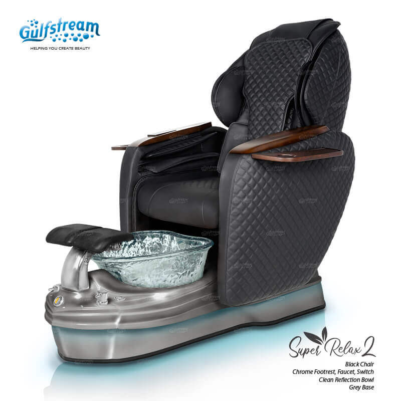 Gulfstream Super Relax 2 Spa with Black quilted Super Relax 2 chair, grey base and clear glass bowl
