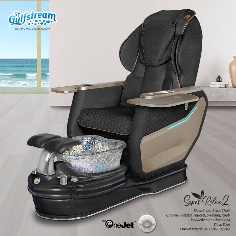 Gulfstream Super Relax 2 Spa with Black Super Relax 3 chair, black base and clear glass bowl
