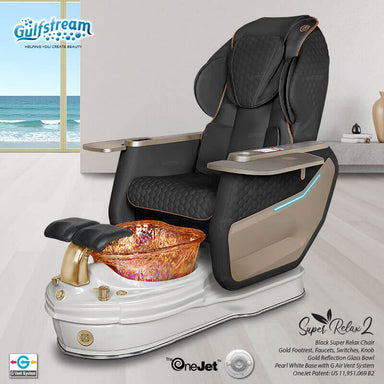 Gulfstream Super Relax 2 Spa with Black Super Relax 3 chair, white base and amber glass bowl