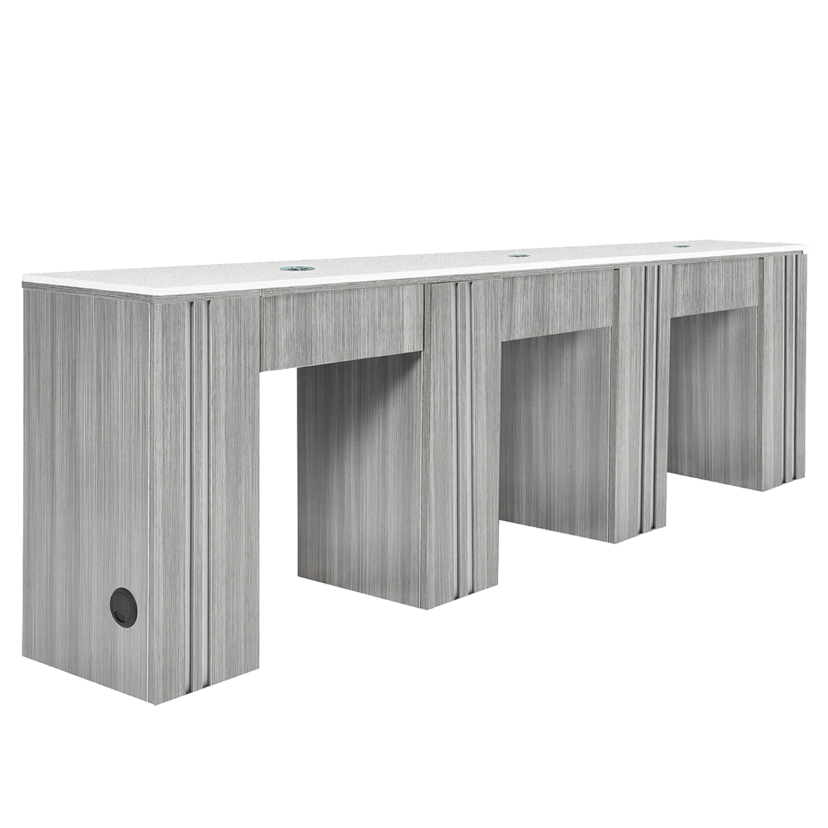 Image of gray manicure table with 3 stations 