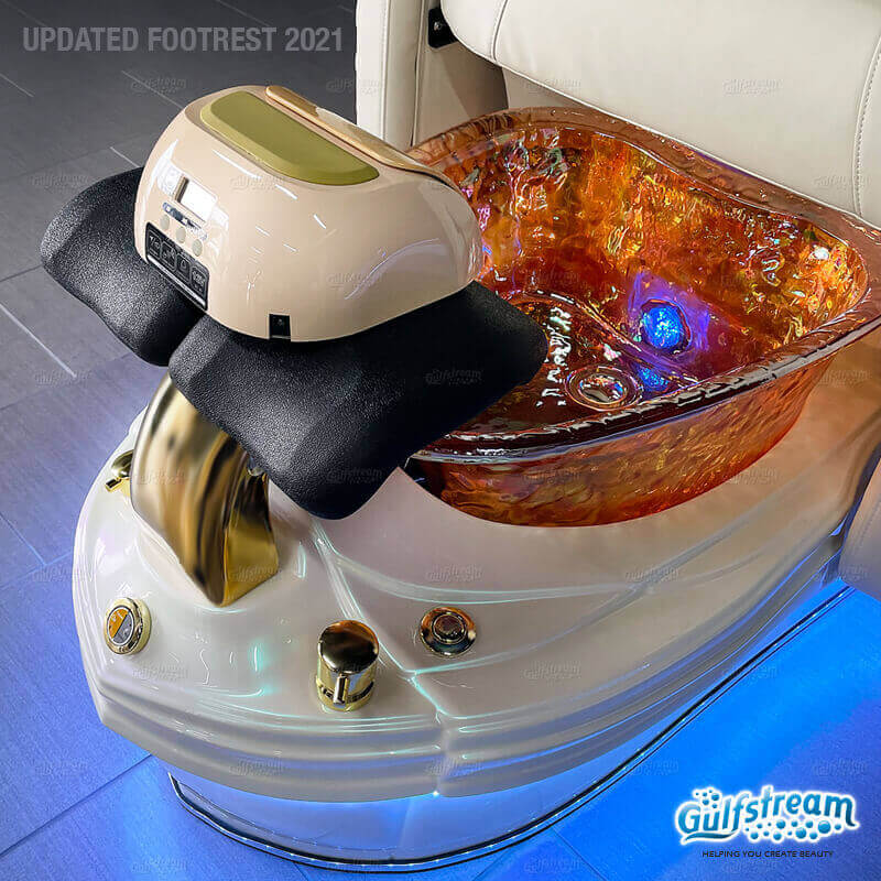 Pedicure footrest and glass bowl with blue LED lighting