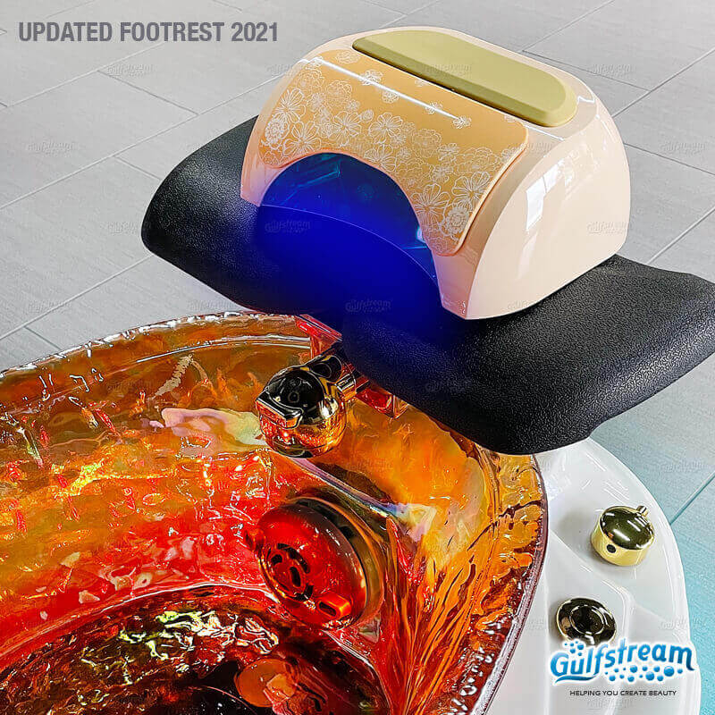 Footrest above a glass bowl with LED glow