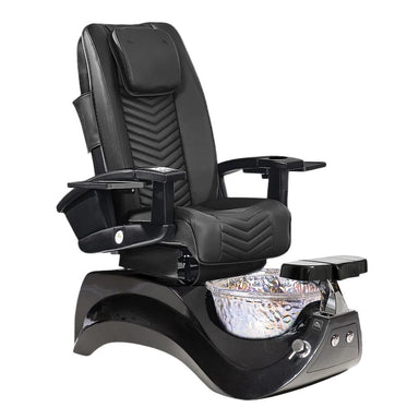 Black pedicure chair on black base with clear bowl