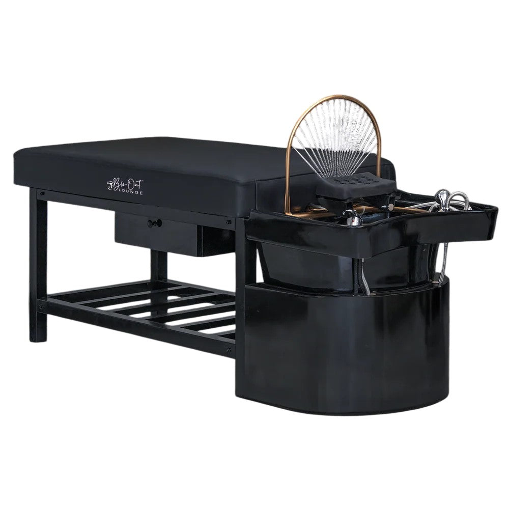 Black shampoo bed on black base with halo activated