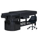 Black shampoo bed on black base with technician stool